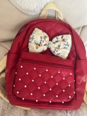 Disney Red Quilted Kids Backpack with Cream Character Bow